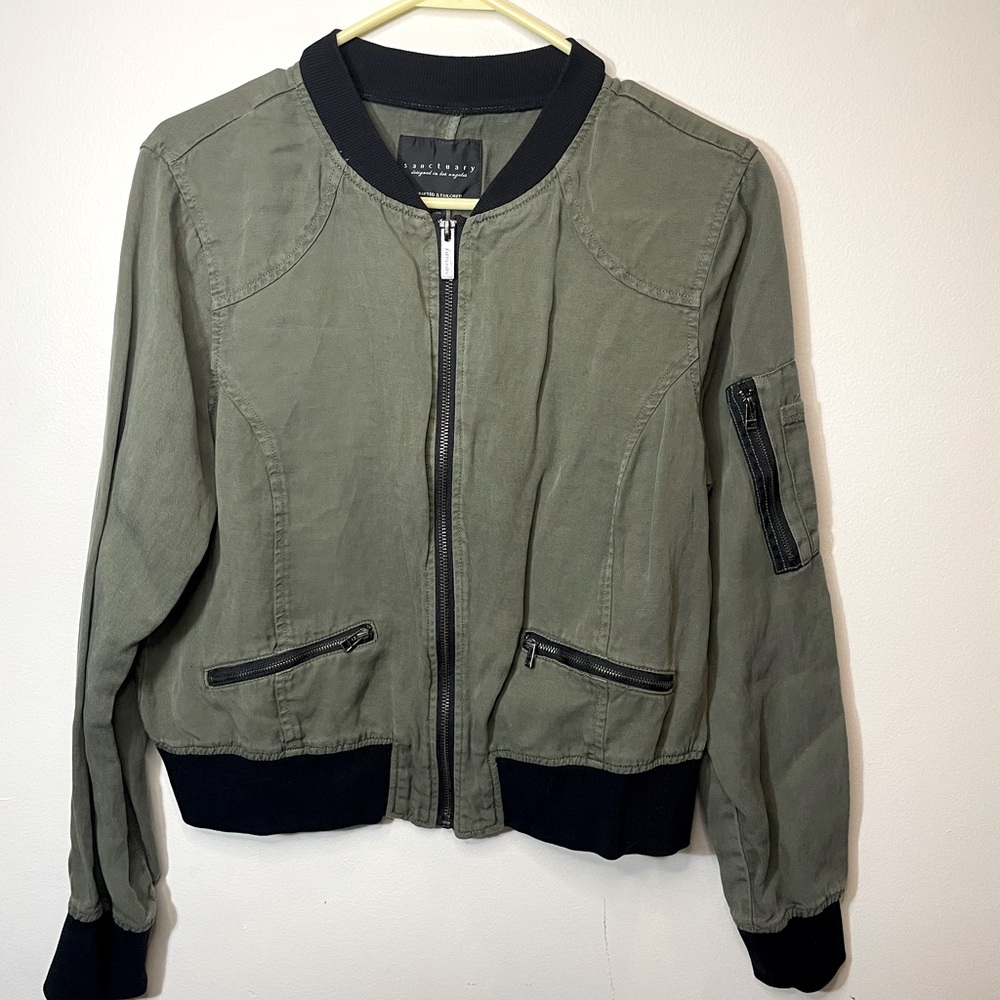 Linen bomber jacket, sanctuary size medium, green, great condition